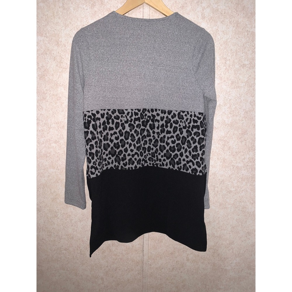 Belle by Kim Gravel Leopard‎ Print Colorblock Cardigan Womens XXS Gray Black - Picture 4 of 11